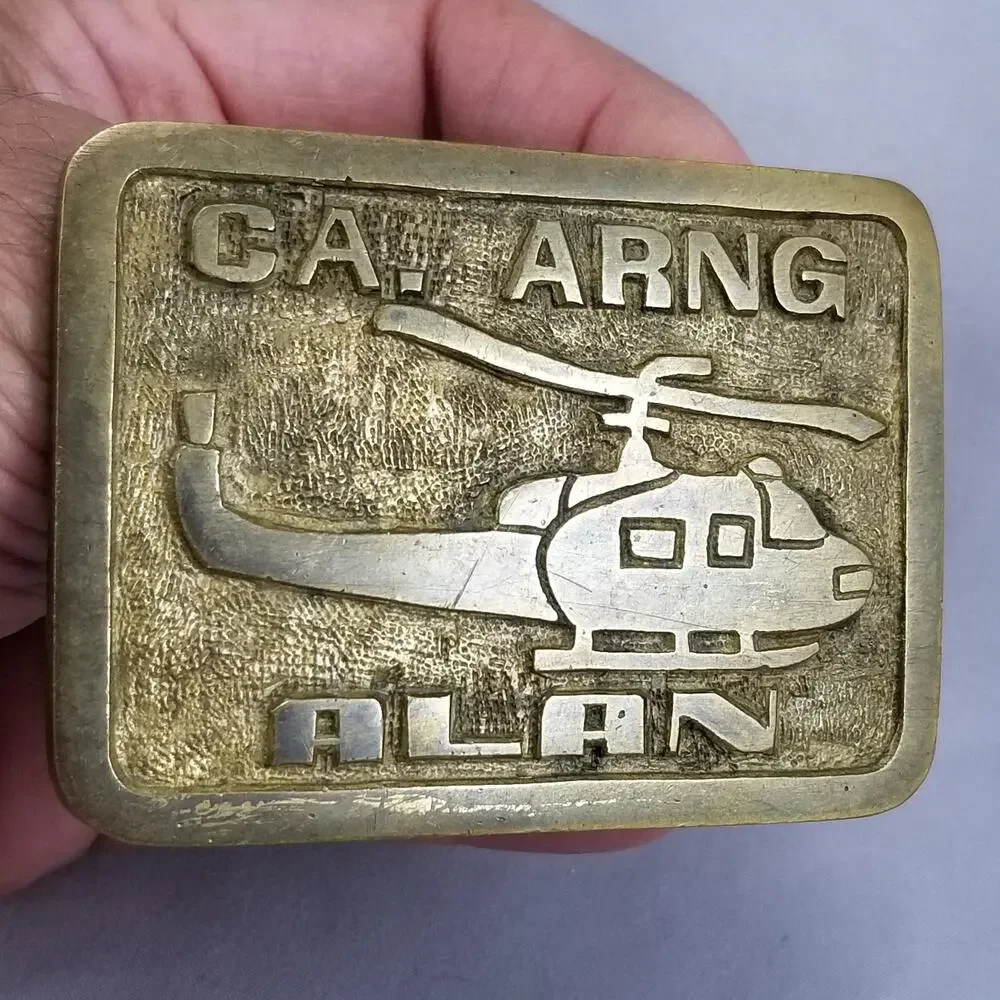 Vintage Belt Buckle Brass CA. Army National Guard ARNG Alan Helicopter‎ Chopper